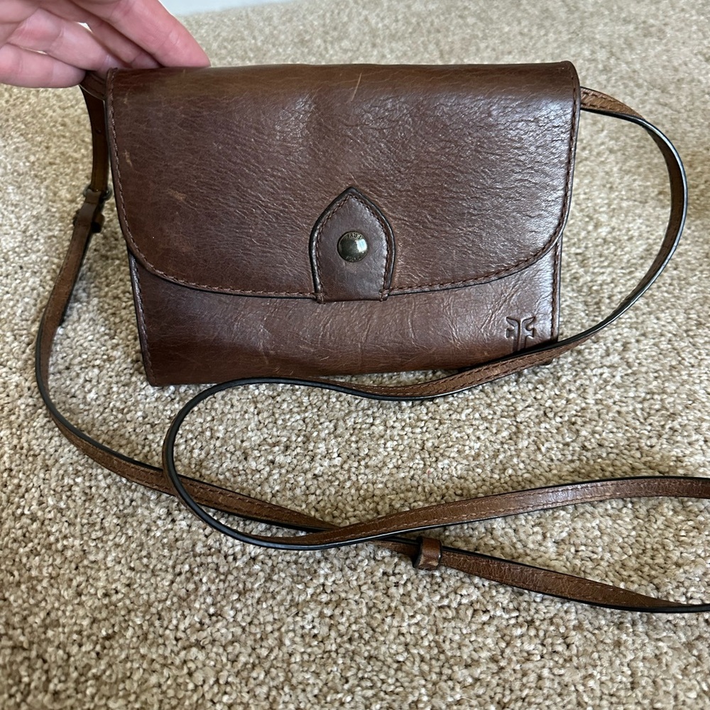 Frye Dark Brown Leather Melissa Wallet Crossbody Bag